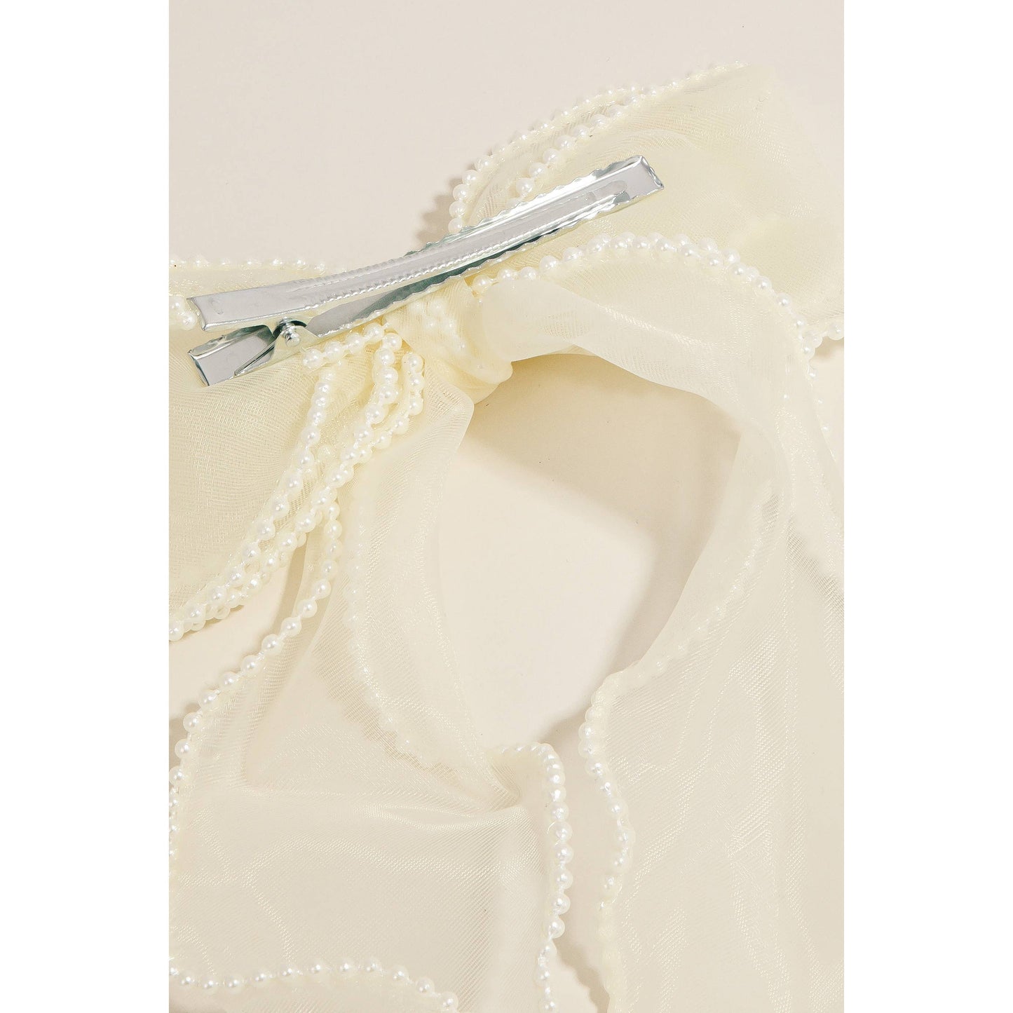 Pearl Trim Ribbon Bow Hair Clip: IV