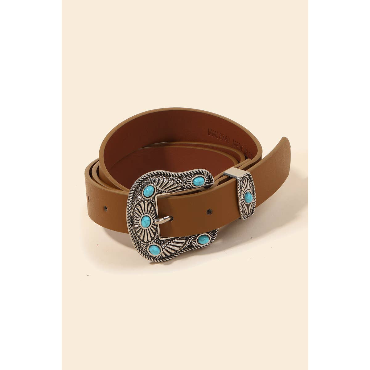 Turquoise Stud Buckle Faux Leather Belt: BR