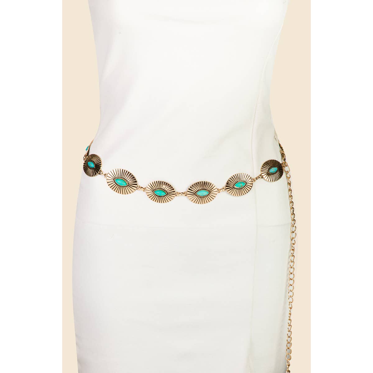 Turquoise Concho Disc Western Chain Belt: S