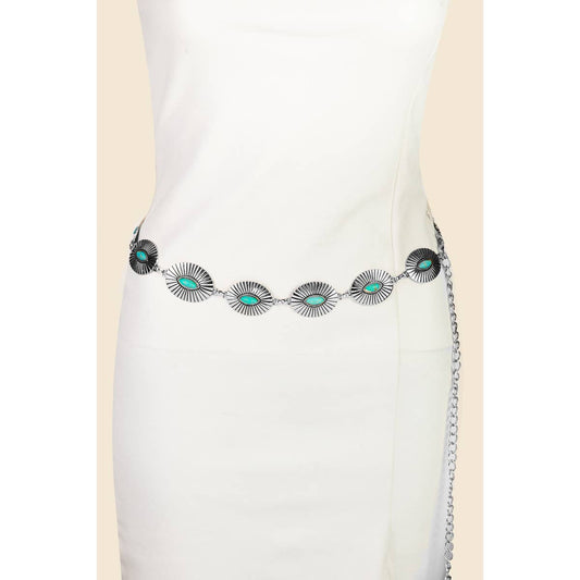 Turquoise Concho Disc Western Chain Belt: S