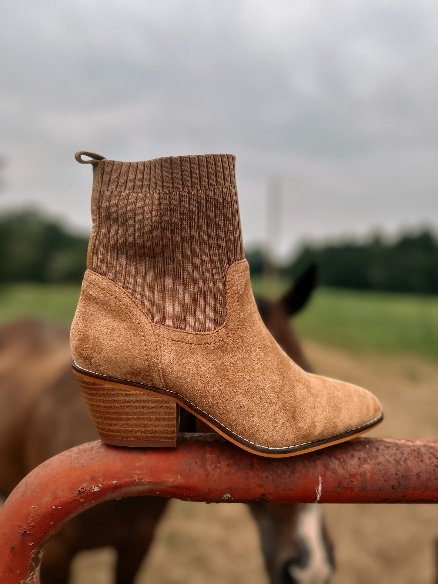 Crackling Camel Suede Bootie