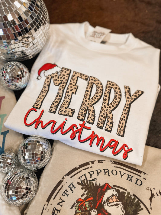 Merry Christmas Leopard Short Sleeve TEE