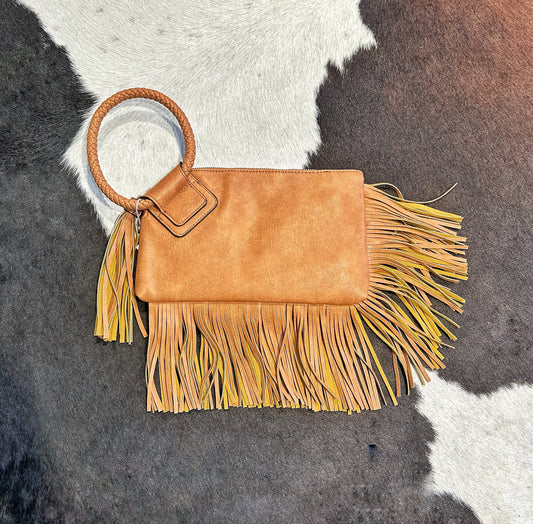 Cognac Fringey Wristlet