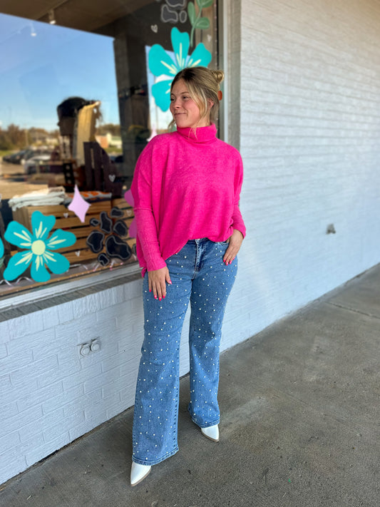 Brushed Melange Sweater in Viva Magenta