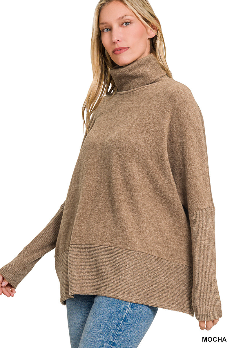 Mocha Brushed Melange Hacci Turtleneck Sweater