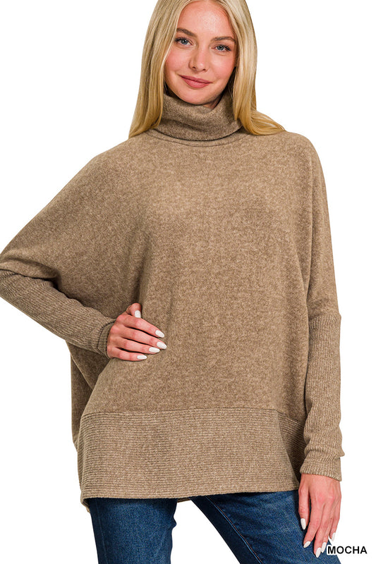 Mocha Brushed Melange Hacci Turtleneck Sweater