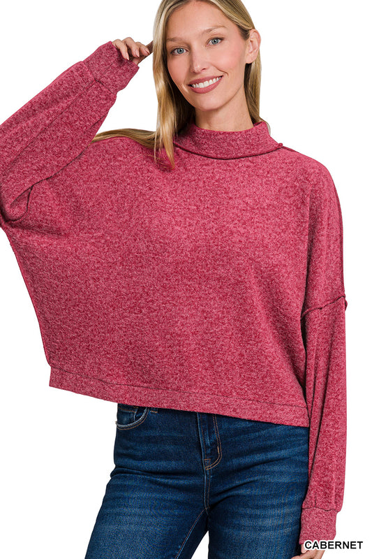 Brushed Melange Sweater in Cabernet