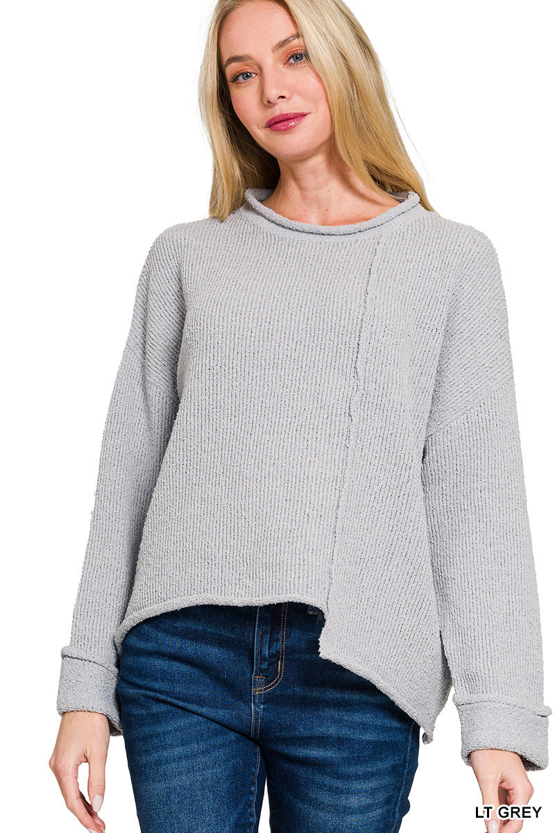 Light Grey Asymmetric Hem Sweater