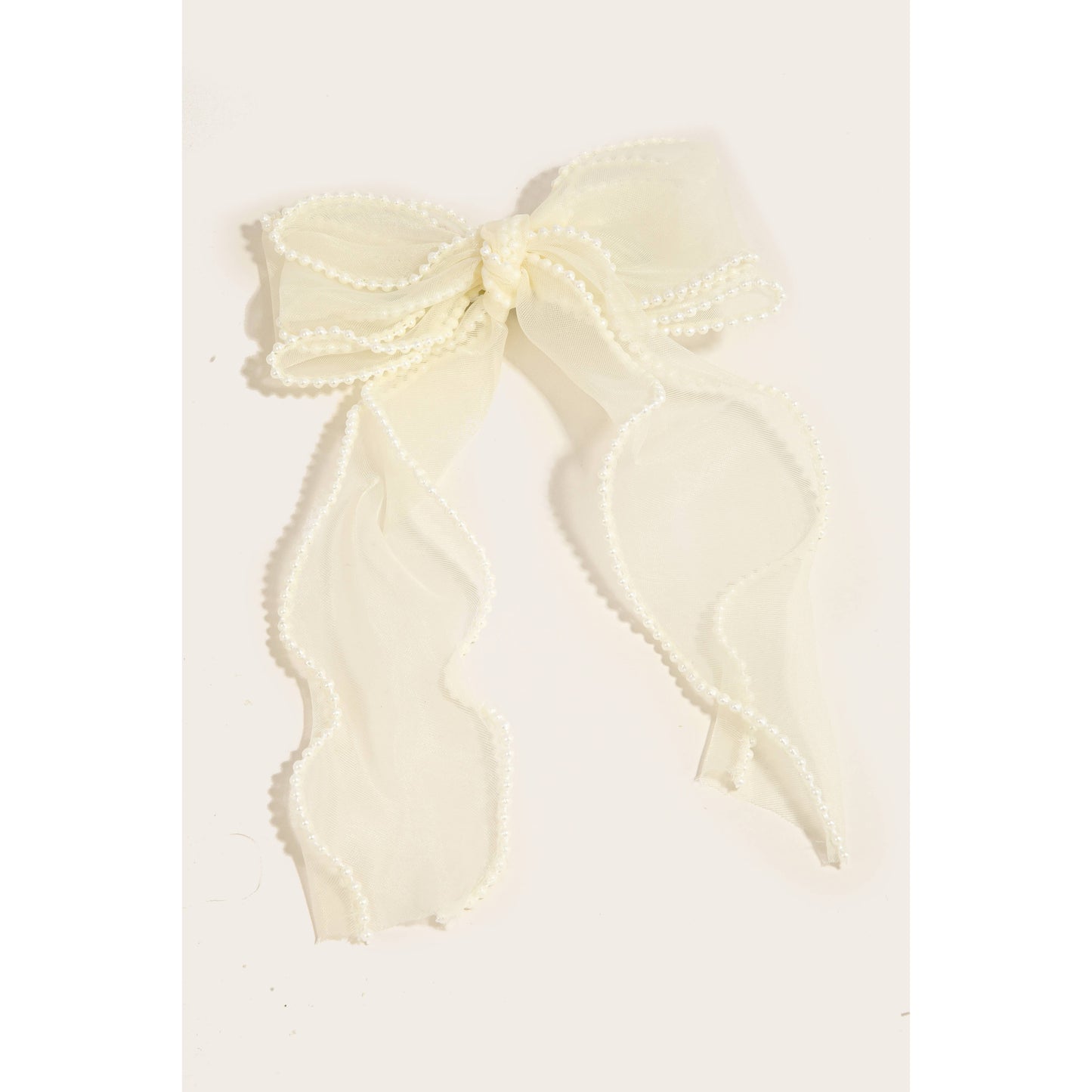 Pearl Trim Ribbon Bow Hair Clip: IV