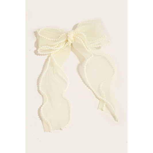 Pearl Trim Ribbon Bow Hair Clip: IV